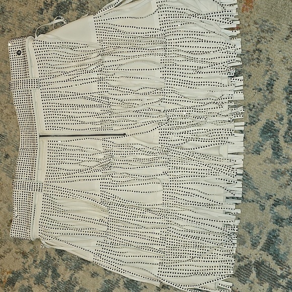 White Fringe Skirt with Black Rhinestone Accents - Picture 2 of 3